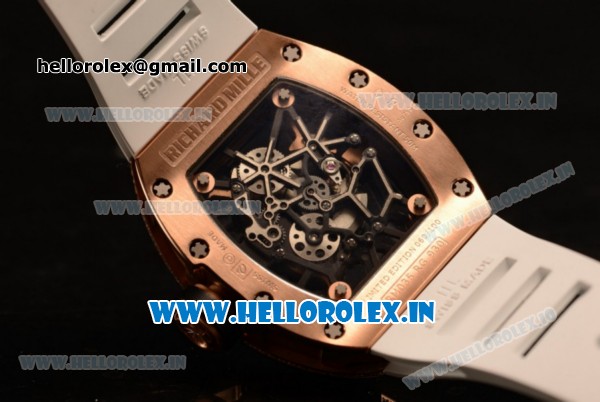 Richard Mille RM035-02 Americas Japanese Miyota 9015 Automatic Rose Gold Case Skeleton Dial With Dots Markers White Rubber Strap - Click Image to Close